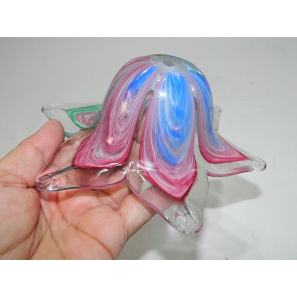 Hand-Blown Glass Star Shaped Bowl With Multicolor Swirls Votive Candle Trinket - Picture 7 of 9